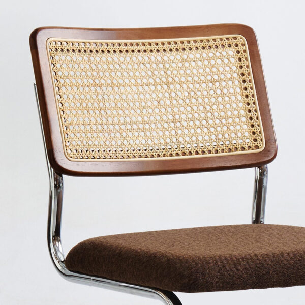 Brown Rattan Dining Chairs Set of 4,Wooden Mid-Century Modern Kitchen Chairs, Mesh Back Cane Dining Room Chairs, Cesca Chair with Metal Chrome Legs