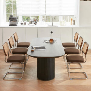 Brown Rattan Dining Chairs Set of 4,Wooden Mid-Century Modern Kitchen Chairs, Mesh Back Cane Dining Room Chairs, Cesca Chair with Metal Chrome Legs