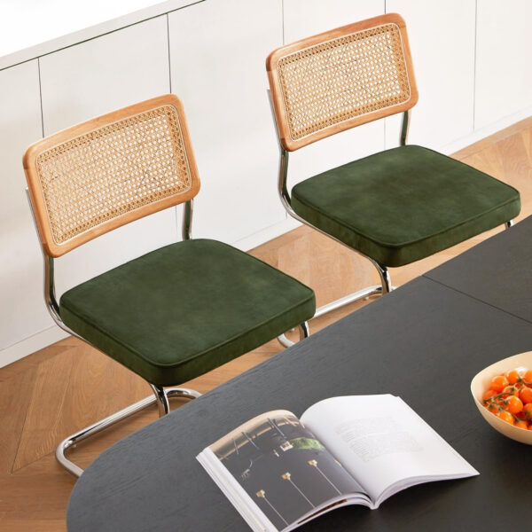 Brown Rattan Dining Chairs Set of 4,Wooden Mid-Century Modern Kitchen Chairs, Mesh Back Cane Dining Room Chairs, Cesca Chair with Metal Chrome Legs