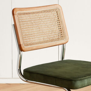 Brown Rattan Dining Chairs Set of 4,Wooden Mid-Century Modern Kitchen Chairs, Mesh Back Cane Dining Room Chairs, Cesca Chair with Metal Chrome Legs