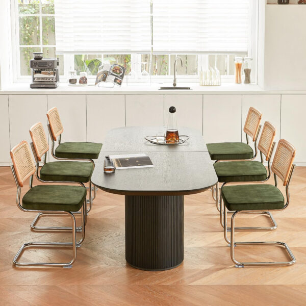 Brown Rattan Dining Chairs Set of 4,Wooden Mid-Century Modern Kitchen Chairs, Mesh Back Cane Dining Room Chairs, Cesca Chair with Metal Chrome Legs