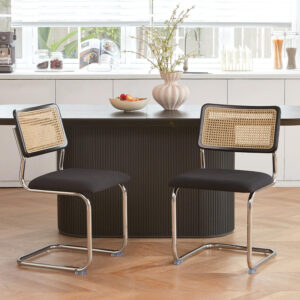 Brown Rattan Dining Chairs Set of 4,Wooden Mid-Century Modern Kitchen Chairs, Mesh Back Cane Dining Room Chairs, Cesca Chair with Metal Chrome Legs