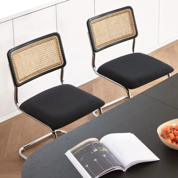 Brown Rattan Dining Chairs Set of 4,Wooden Mid-Century Modern Kitchen Chairs, Mesh Back Cane Dining Room Chairs, Cesca Chair with Metal Chrome Legs