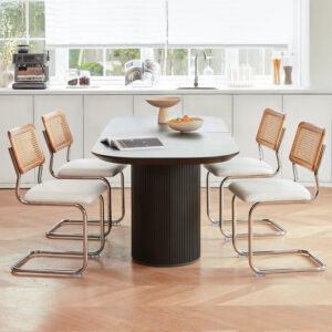 Brown Rattan Dining Chairs Set of 4,Wooden Mid-Century Modern Kitchen Chairs, Mesh Back Cane Dining Room Chairs, Cesca Chair with Metal Chrome Legs