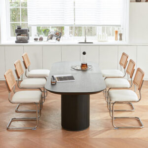 Brown Rattan Dining Chairs Set of 4,Wooden Mid-Century Modern Kitchen Chairs, Mesh Back Cane Dining Room Chairs, Cesca Chair with Metal Chrome Legs