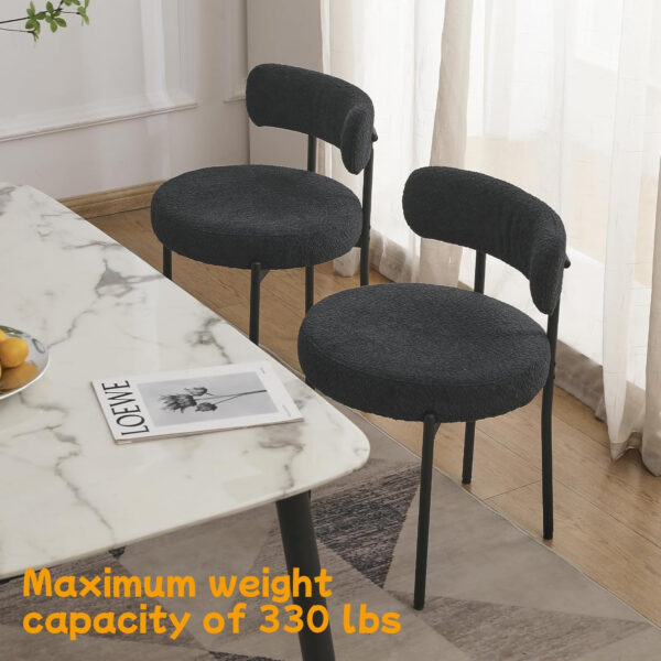 6887184cf010b652a011352a9dfc2fbd8bb12831df63a367293d0.jpg EDWELL Black Boucle Dining Chairs Set of 4, Mid Century Modern Dining Room Chairs with 3.94“ Cushions, Round Upholstered Kitchen Chairs with Black Metal Legs for Dining Chair, Living Room
