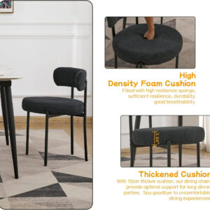 6887184e19d4e10a8595487b04471b72e69e9e137dc6c2a4a6af5.jpg EDWELL Black Boucle Dining Chairs Set of 4, Mid Century Modern Dining Room Chairs with 3.94“ Cushions, Round Upholstered Kitchen Chairs with Black Metal Legs for Dining Chair, Living Room