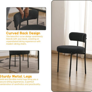 6887184f4b22327f1577f973dd383b0c2e68b641ea29bc650dfb9.jpg EDWELL Black Boucle Dining Chairs Set of 4, Mid Century Modern Dining Room Chairs with 3.94“ Cushions, Round Upholstered Kitchen Chairs with Black Metal Legs for Dining Chair, Living Room