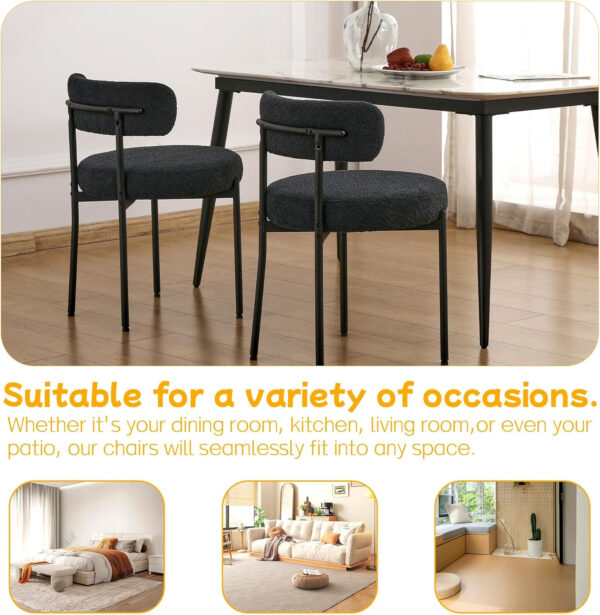 68871850c59477aa90c37daaf8396770beb0a05725ec18bd9a231.jpg EDWELL Black Boucle Dining Chairs Set of 4, Mid Century Modern Dining Room Chairs with 3.94“ Cushions, Round Upholstered Kitchen Chairs with Black Metal Legs for Dining Chair, Living Room
