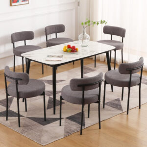 6887185c10de5b12dcff56e902a5cb6a7b9fc941526fe06c19520.jpg EDWELL Black Boucle Dining Chairs Set of 4, Mid Century Modern Dining Room Chairs with 3.94“ Cushions, Round Upholstered Kitchen Chairs with Black Metal Legs for Dining Chair, Living Room