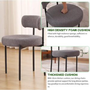 6887185e9f084349f8f30ee6497895b8bb4317afbe7246ed6d35d.jpg EDWELL Black Boucle Dining Chairs Set of 4, Mid Century Modern Dining Room Chairs with 3.94“ Cushions, Round Upholstered Kitchen Chairs with Black Metal Legs for Dining Chair, Living Room