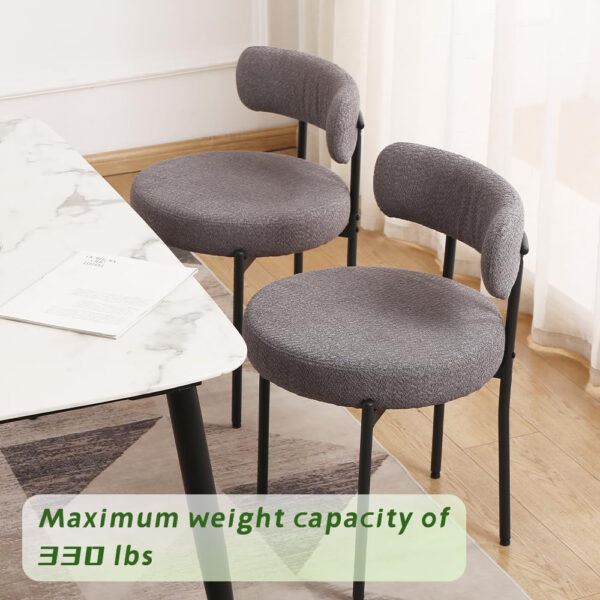 688718615f2840966e3ed44bc73b19b207c6b95a64c5f9f6d5d74.jpg EDWELL Black Boucle Dining Chairs Set of 4, Mid Century Modern Dining Room Chairs with 3.94“ Cushions, Round Upholstered Kitchen Chairs with Black Metal Legs for Dining Chair, Living Room