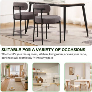 6887186374d6c66537dfe3fb68b29ee522270882e9bbd329261b2.jpg EDWELL Black Boucle Dining Chairs Set of 4, Mid Century Modern Dining Room Chairs with 3.94“ Cushions, Round Upholstered Kitchen Chairs with Black Metal Legs for Dining Chair, Living Room