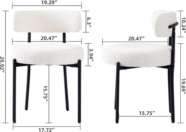 688718692000e3ff711295f57148872f299d46fcc78c1a3c67dc6.jpg EDWELL Black Boucle Dining Chairs Set of 4, Mid Century Modern Dining Room Chairs with 3.94“ Cushions, Round Upholstered Kitchen Chairs with Black Metal Legs for Dining Chair, Living Room