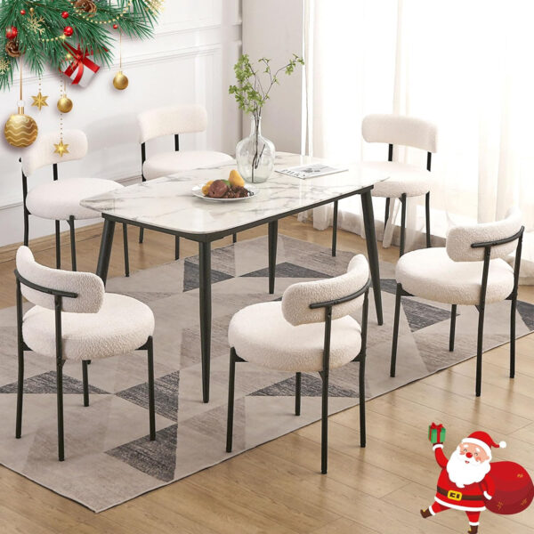 68871885dc077fb602fde7df566a987844c08c5a8c5e6cb566bb6.jpg EDWELL Black Boucle Dining Chairs Set of 4, Mid Century Modern Dining Room Chairs with 3.94“ Cushions, Round Upholstered Kitchen Chairs with Black Metal Legs for Dining Chair, Living Room
