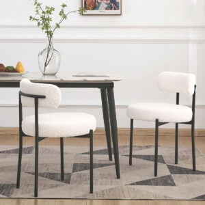6887188a4a247e652e9b1deb4435662db0f4358848a8d61895df3.jpg EDWELL Black Boucle Dining Chairs Set of 4, Mid Century Modern Dining Room Chairs with 3.94“ Cushions, Round Upholstered Kitchen Chairs with Black Metal Legs for Dining Chair, Living Room