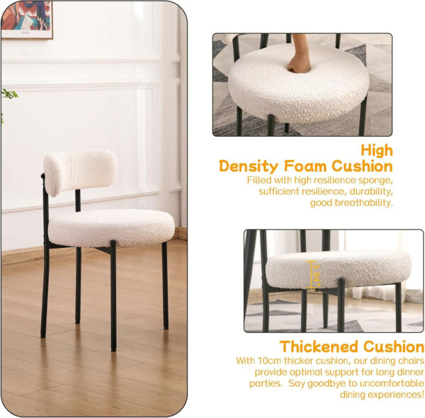 68871892346b5c675afa9e1656132848d595f3ee8285bae778e4f.jpg EDWELL Black Boucle Dining Chairs Set of 4, Mid Century Modern Dining Room Chairs with 3.94“ Cushions, Round Upholstered Kitchen Chairs with Black Metal Legs for Dining Chair, Living Room