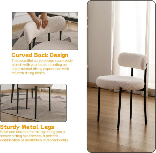 68871893b5ec82a8b94c48cb5ec041e682f230f36d63b2b2ea323.jpg EDWELL Black Boucle Dining Chairs Set of 4, Mid Century Modern Dining Room Chairs with 3.94“ Cushions, Round Upholstered Kitchen Chairs with Black Metal Legs for Dining Chair, Living Room