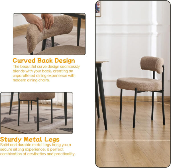 688718a4859d3a46ff68c2f6646b6caf9ba0ed670b052447cc4d5.jpg EDWELL Black Boucle Dining Chairs Set of 4, Mid Century Modern Dining Room Chairs with 3.94“ Cushions, Round Upholstered Kitchen Chairs with Black Metal Legs for Dining Chair, Living Room