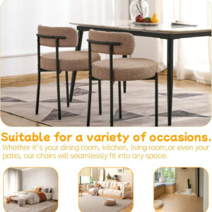 688718a5e2be08d0b2be95a49018d27be6acca8c4572ad5bf6ea9.jpg EDWELL Black Boucle Dining Chairs Set of 4, Mid Century Modern Dining Room Chairs with 3.94“ Cushions, Round Upholstered Kitchen Chairs with Black Metal Legs for Dining Chair, Living Room