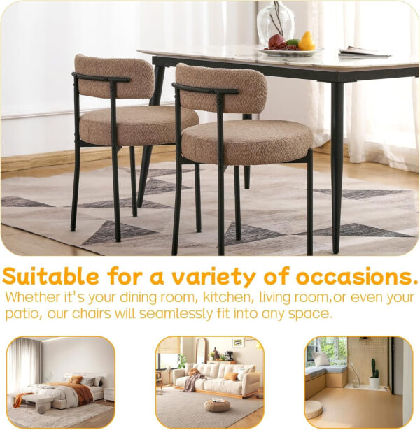 688718a5e2be08d0b2be95a49018d27be6acca8c4572ad5bf6ea9.jpg EDWELL Black Boucle Dining Chairs Set of 4, Mid Century Modern Dining Room Chairs with 3.94“ Cushions, Round Upholstered Kitchen Chairs with Black Metal Legs for Dining Chair, Living Room