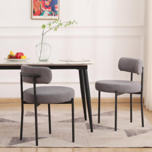 688718a93ee18909d152e035e4f9d699851268d1f81c7d8684e2c.jpg EDWELL Black Boucle Dining Chairs Set of 4, Mid Century Modern Dining Room Chairs with 3.94“ Cushions, Round Upholstered Kitchen Chairs with Black Metal Legs for Dining Chair, Living Room