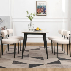 688718ab11582decc73974b02a96c73feae6d35193d964f69b408.jpg EDWELL Black Boucle Dining Chairs Set of 4, Mid Century Modern Dining Room Chairs with 3.94“ Cushions, Round Upholstered Kitchen Chairs with Black Metal Legs for Dining Chair, Living Room