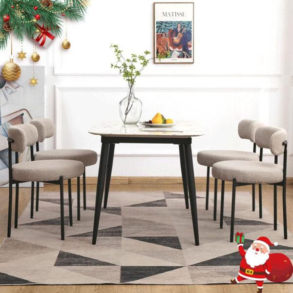 688718ae71e2f2d39c2a0b6d1bbabeb36cb6f2071719044a6d59a.jpg EDWELL Black Boucle Dining Chairs Set of 4, Mid Century Modern Dining Room Chairs with 3.94“ Cushions, Round Upholstered Kitchen Chairs with Black Metal Legs for Dining Chair, Living Room