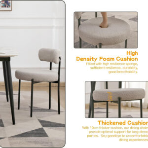 688718b2b48a9d70b748df586445312d92108e47cd620e6dbb460.jpg EDWELL Black Boucle Dining Chairs Set of 4, Mid Century Modern Dining Room Chairs with 3.94“ Cushions, Round Upholstered Kitchen Chairs with Black Metal Legs for Dining Chair, Living Room