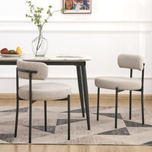 688718b82c9cba45ee9aeac8a2078acbcada0c52eddfd242e6f06.jpg EDWELL Black Boucle Dining Chairs Set of 4, Mid Century Modern Dining Room Chairs with 3.94“ Cushions, Round Upholstered Kitchen Chairs with Black Metal Legs for Dining Chair, Living Room