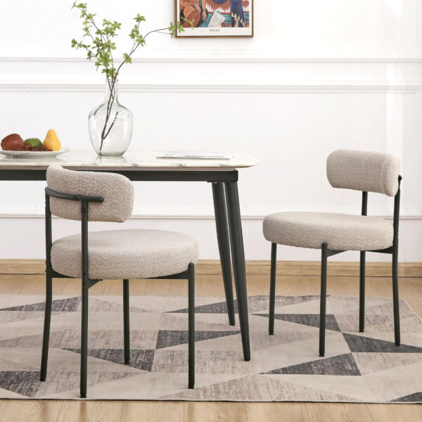 688718b82c9cba45ee9aeac8a2078acbcada0c52eddfd242e6f06.jpg EDWELL Black Boucle Dining Chairs Set of 4, Mid Century Modern Dining Room Chairs with 3.94“ Cushions, Round Upholstered Kitchen Chairs with Black Metal Legs for Dining Chair, Living Room