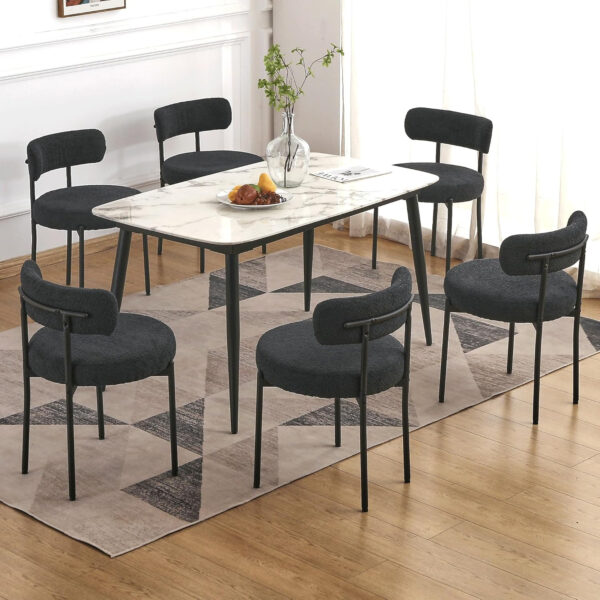 688718ba8fac8fcba3e58ee1518f4300a685383b8224c4a993a96.jpg EDWELL Black Boucle Dining Chairs Set of 4, Mid Century Modern Dining Room Chairs with 3.94“ Cushions, Round Upholstered Kitchen Chairs with Black Metal Legs for Dining Chair, Living Room