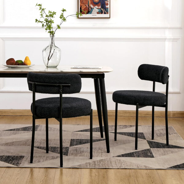 688718bc29b00b9c8a987d013161416e3c13b235e1243e1f3fda3.jpg EDWELL Black Boucle Dining Chairs Set of 4, Mid Century Modern Dining Room Chairs with 3.94“ Cushions, Round Upholstered Kitchen Chairs with Black Metal Legs for Dining Chair, Living Room