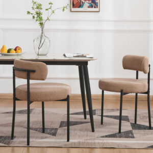 688718c1b888c229b5e45d628b75650000f514e25b08241b1caef.jpg EDWELL Black Boucle Dining Chairs Set of 4, Mid Century Modern Dining Room Chairs with 3.94“ Cushions, Round Upholstered Kitchen Chairs with Black Metal Legs for Dining Chair, Living Room