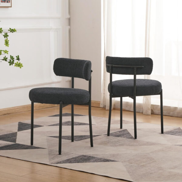 688718c92c93a833fd0b787b66df82c7dd486bf6a76538072f4ed.jpg EDWELL Black Boucle Dining Chairs Set of 4, Mid Century Modern Dining Room Chairs with 3.94“ Cushions, Round Upholstered Kitchen Chairs with Black Metal Legs for Dining Chair, Living Room