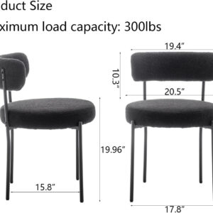 Boucle Dining Chairs Set of 4, Round Upholstered Dining Chairs with Black Metal Legs, Modern Dining Room Chairs for Dining Room, Kitchen, Living Room (Black)