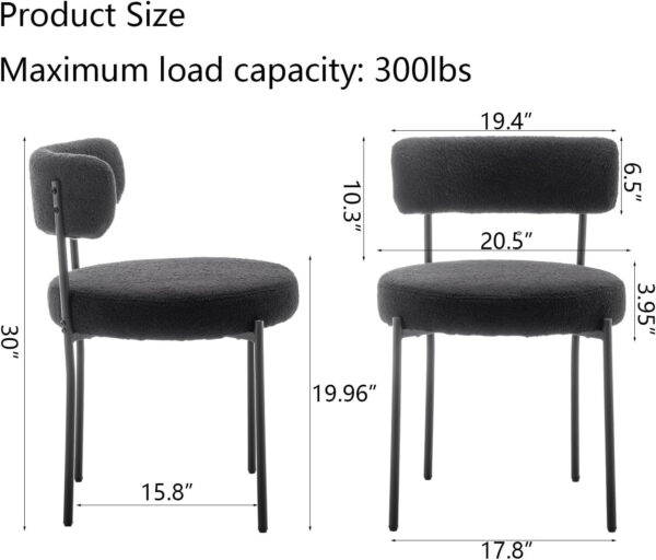 Boucle Dining Chairs Set of 4, Round Upholstered Dining Chairs with Black Metal Legs, Modern Dining Room Chairs for Dining Room, Kitchen, Living Room (Black)