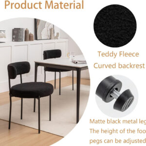 Boucle Dining Chairs Set of 4, Round Upholstered Dining Chairs with Black Metal Legs, Modern Dining Room Chairs for Dining Room, Kitchen, Living Room (Black)