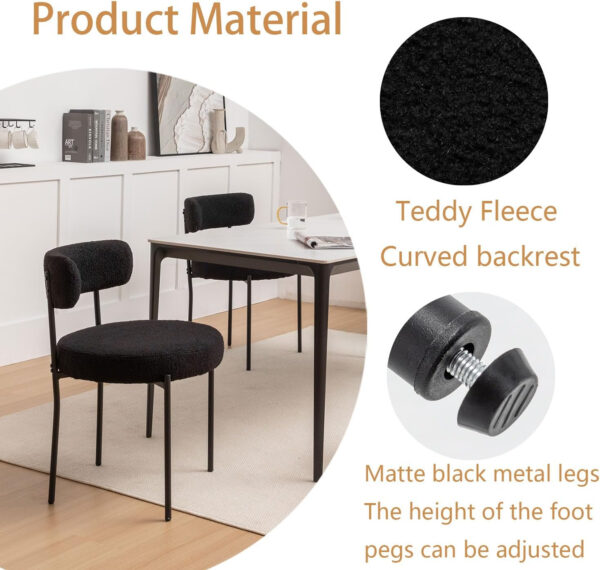 Boucle Dining Chairs Set of 4, Round Upholstered Dining Chairs with Black Metal Legs, Modern Dining Room Chairs for Dining Room, Kitchen, Living Room (Black)