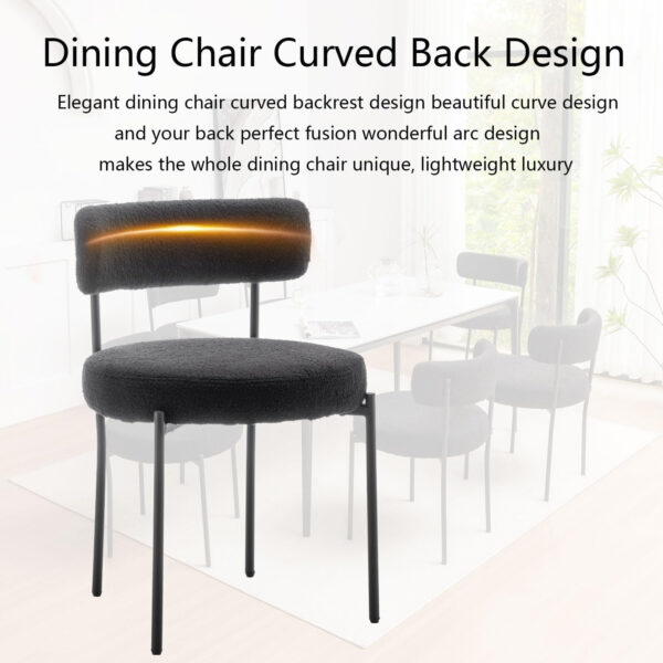 Boucle Dining Chairs Set of 4, Round Upholstered Dining Chairs with Black Metal Legs, Modern Dining Room Chairs for Dining Room, Kitchen, Living Room (Black)
