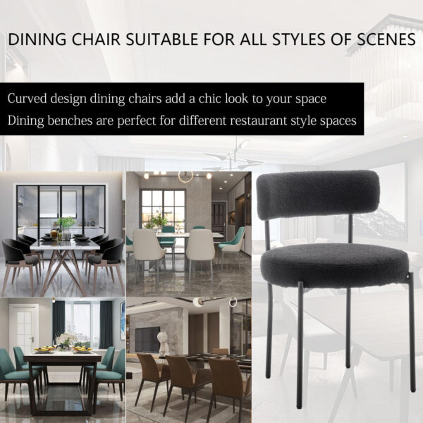 Boucle Dining Chairs Set of 4, Round Upholstered Dining Chairs with Black Metal Legs, Modern Dining Room Chairs for Dining Room, Kitchen, Living Room (Black)