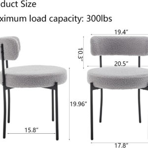 Boucle Dining Chairs Set of 4, Round Upholstered Dining Chairs with Black Metal Legs, Modern Dining Room Chairs for Dining Room, Kitchen, Living Room (Black)