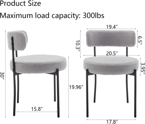 Boucle Dining Chairs Set of 4, Round Upholstered Dining Chairs with Black Metal Legs, Modern Dining Room Chairs for Dining Room, Kitchen, Living Room (Black)