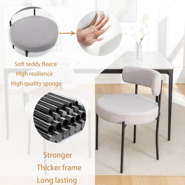 Boucle Dining Chairs Set of 4, Round Upholstered Dining Chairs with Black Metal Legs, Modern Dining Room Chairs for Dining Room, Kitchen, Living Room (Black)