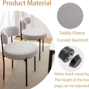 Boucle Dining Chairs Set of 4, Round Upholstered Dining Chairs with Black Metal Legs, Modern Dining Room Chairs for Dining Room, Kitchen, Living Room (Black)