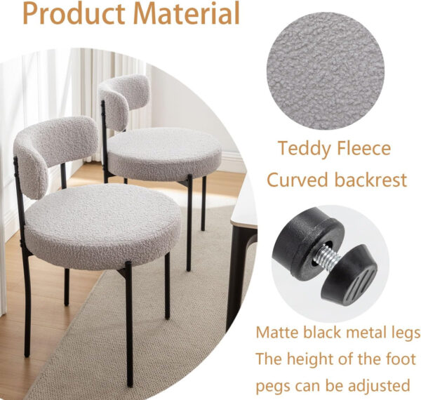 Boucle Dining Chairs Set of 4, Round Upholstered Dining Chairs with Black Metal Legs, Modern Dining Room Chairs for Dining Room, Kitchen, Living Room (Black)