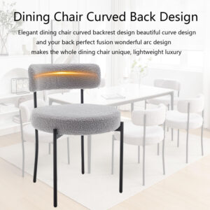 Boucle Dining Chairs Set of 4, Round Upholstered Dining Chairs with Black Metal Legs, Modern Dining Room Chairs for Dining Room, Kitchen, Living Room (Black)