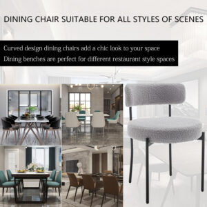 Boucle Dining Chairs Set of 4, Round Upholstered Dining Chairs with Black Metal Legs, Modern Dining Room Chairs for Dining Room, Kitchen, Living Room (Black)