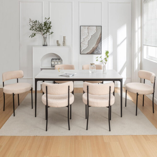 Boucle Dining Chairs Set of 4, Round Upholstered Dining Chairs with Black Metal Legs, Modern Dining Room Chairs for Dining Room, Kitchen, Living Room (Black)