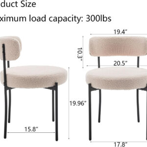 Boucle Dining Chairs Set of 4, Round Upholstered Dining Chairs with Black Metal Legs, Modern Dining Room Chairs for Dining Room, Kitchen, Living Room (Black)